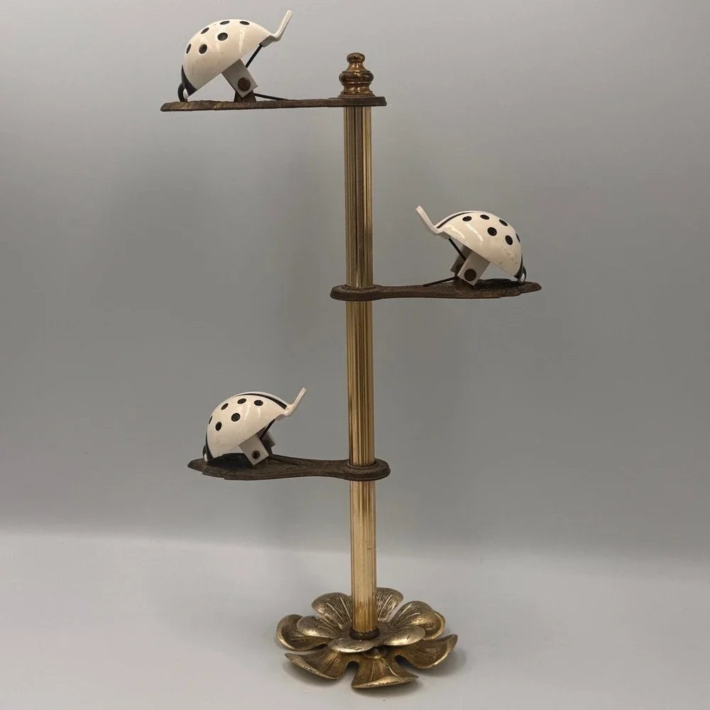 Vintage Allied Brass Ladybug Tiered Towel Stand Whimsical Jewelry Tree Gold